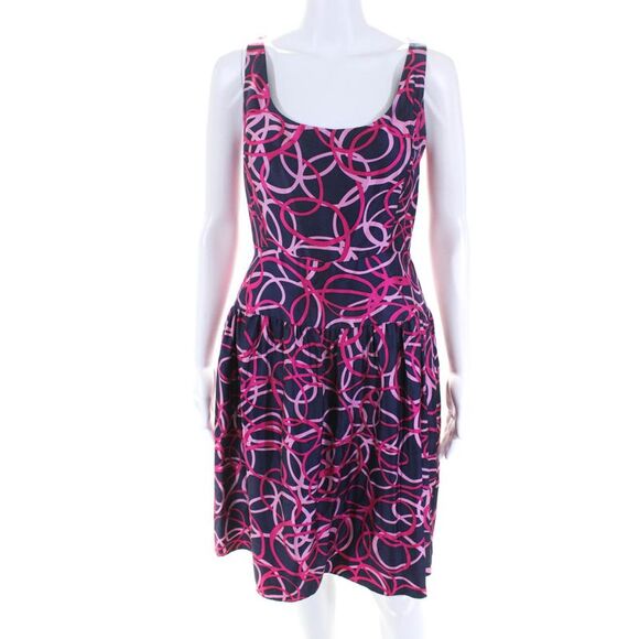 Cynthia Cynthia Steffe Womens Sleeveless Abstract Silk Dress Navy Pink Size 2 - Picture 1 of 7